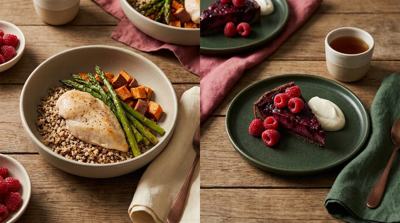 Fuel & Sweet Balance – proteinreiches Meal trifft zuckerfreies Beeren-Dessert