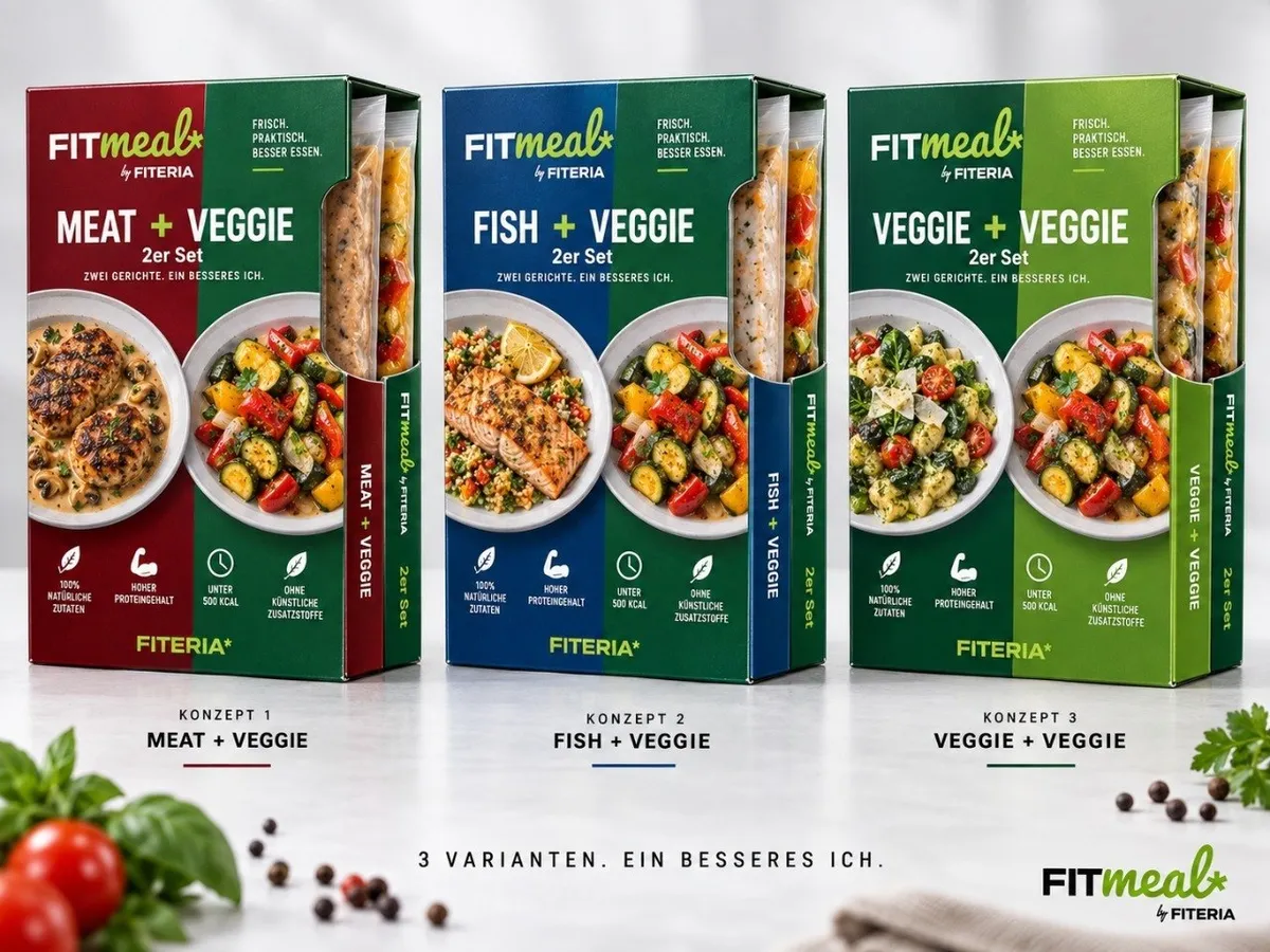 Die drei FITmeal-Varianten in ihren Hüllen